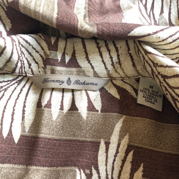 Silk Men’s Palm Leaf beige/tan/brown print blouse - Picture 4 of 4